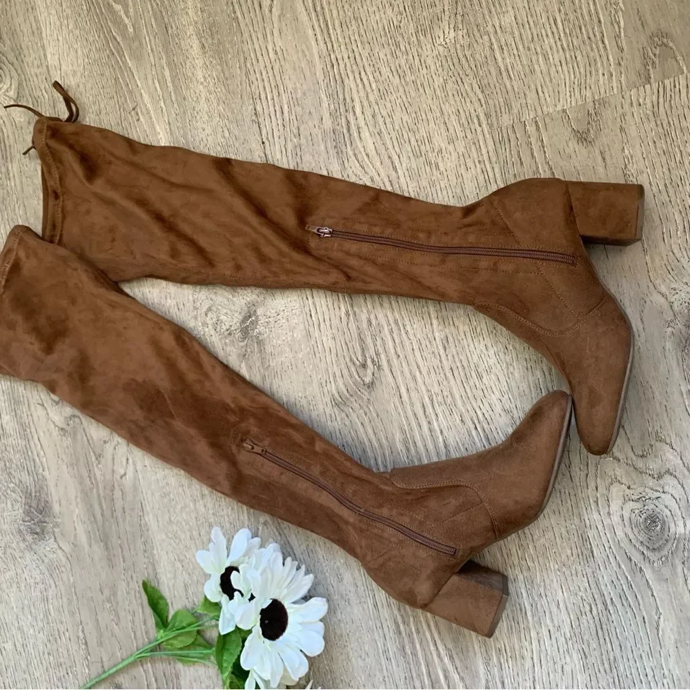 FOREVER 21 BROWN OVER THE KNEE BOOTS